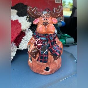 Rustic Brown and Red Reindeer Holiday Decor tea candle holder